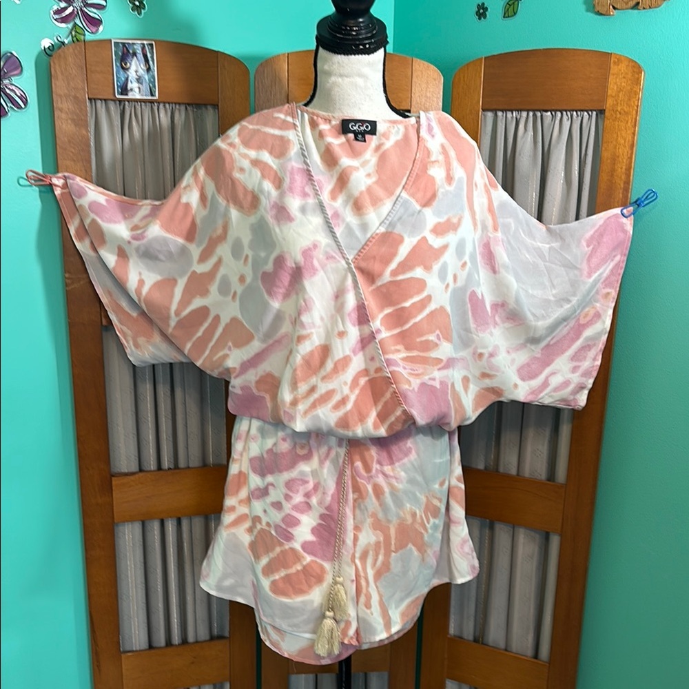 Gigo Pink and White Tie-Dye Romper